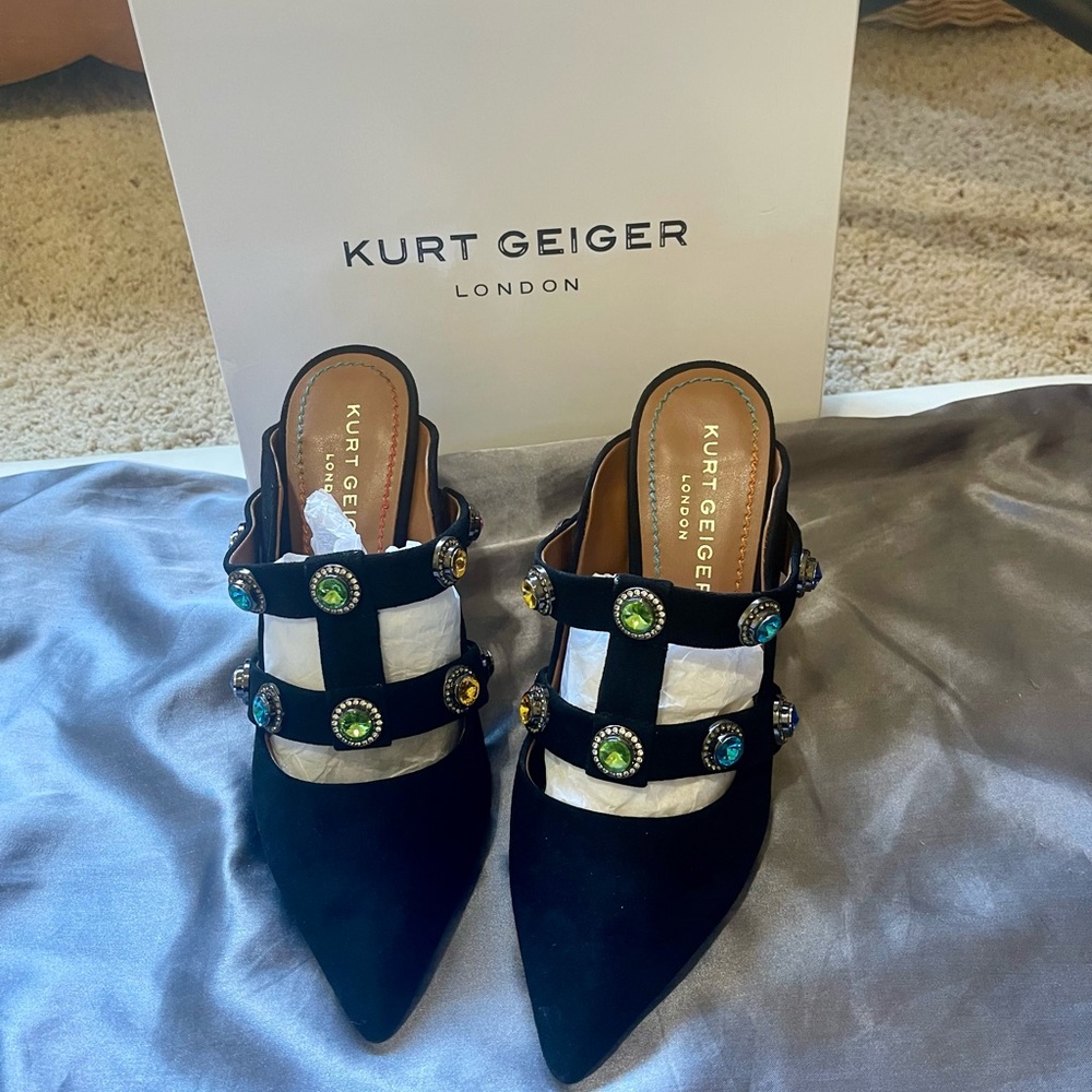 Kurt Geiger Like New Suede Heels with Colorful Embellishments